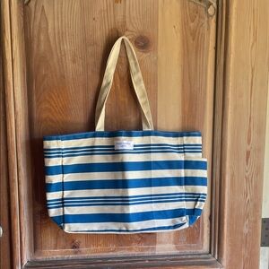 Dolce & Gabbana Blue and Cream Striped Tote with side pocket